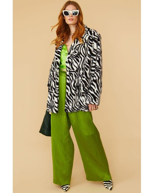 Jayley Green Zebra Faux Fur Oversized Coat