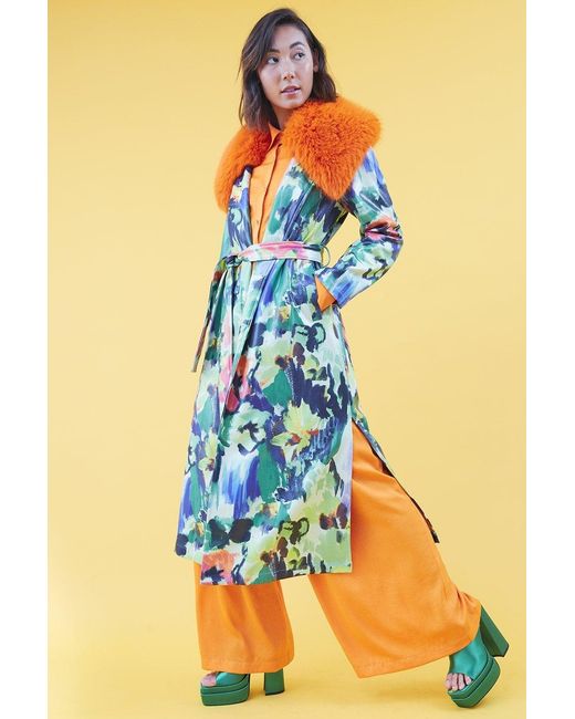 Jayley Blue Tencel Blend Eco Leather Trench Coat
