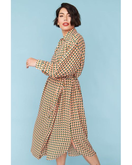 Jayley Blue Silk Blend Geometric Print Wrap Dress
