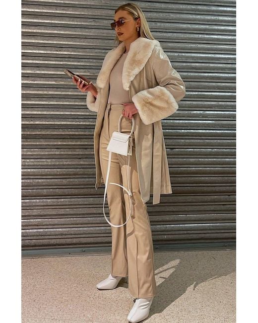 Jayley Gray Luxury Faux Leather Aubrey Coat With Detachable Faux Fur