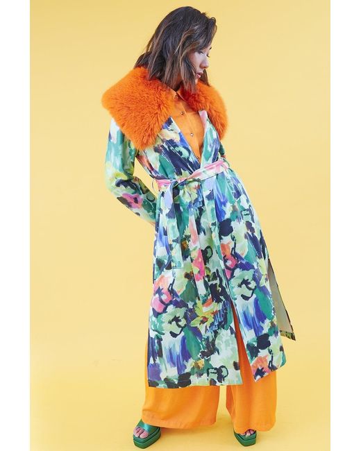 Jayley Blue Tencel Blend Eco Leather Trench Coat