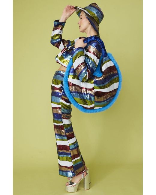 Jayley Green Multi-Coloured Geometric Sequin Flares