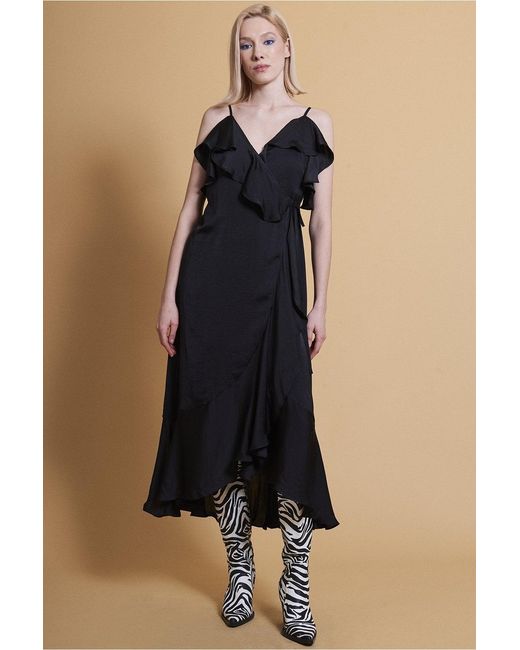 Jayley Black Silk Blend Maxi Ruffle Dress