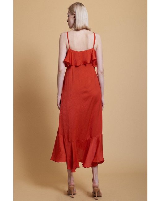 Jayley Red Silk Blend Maxi Wrap Ruffle Dress
