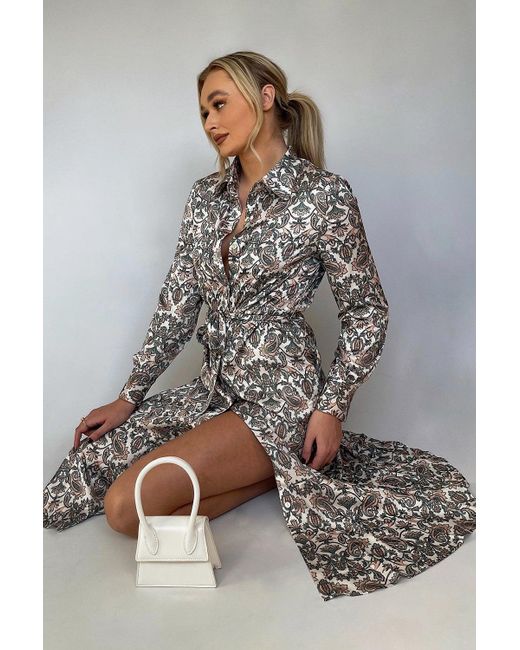 Jayley Green Silk Blend Paisley Print Shirt Dress