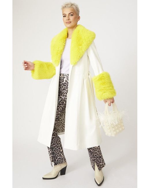 Jayley Metallic Trench Style Belted Coat With Faux Fur Cuffs And Collar