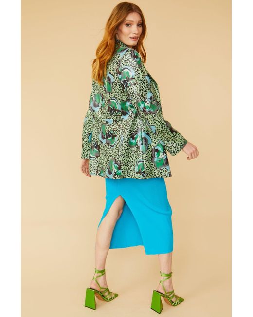 Jayley Blue Silk Blend Animal Print Floral Blazer