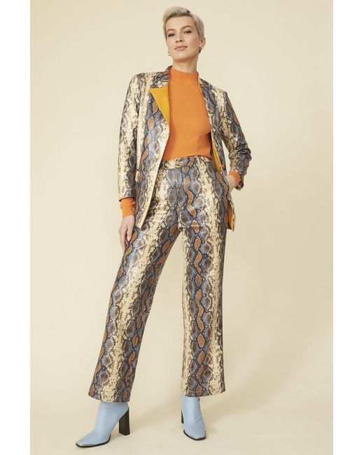 Jayley Natural Snake Print Snake Print Leather Effect Blazer