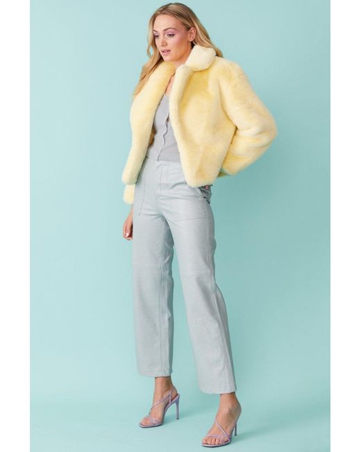 Jayley Yellow Faux Fur Cropped Coat