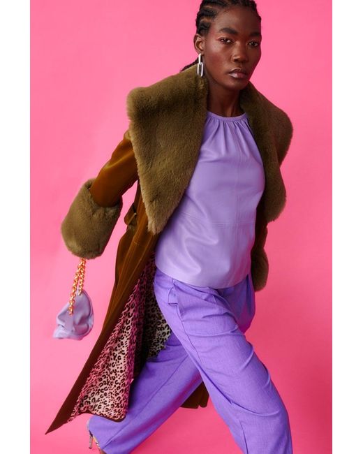 Jayley Pink Faux Suede Trench Coat With Detachable Faux Fur Collar &A