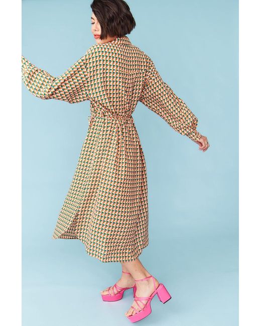 Jayley Blue Silk Blend Geometric Print Wrap Dress