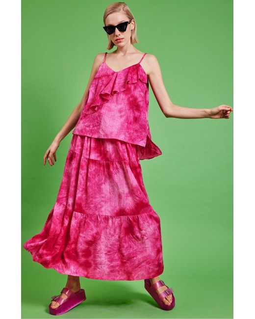 Jayley Green Love Herb Ruffle Maxi Skirt