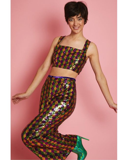 Jayley Pink Multi-Coloured Geometric Sequin Flares