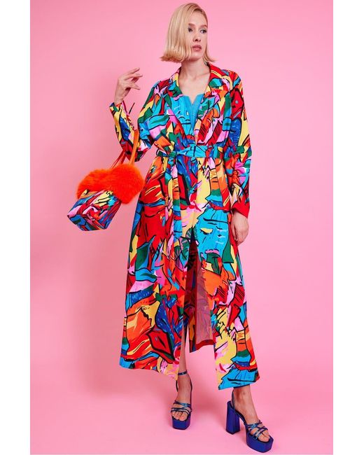 Jayley Pink Freddie Tencel Blend Digital Print Trench Coat