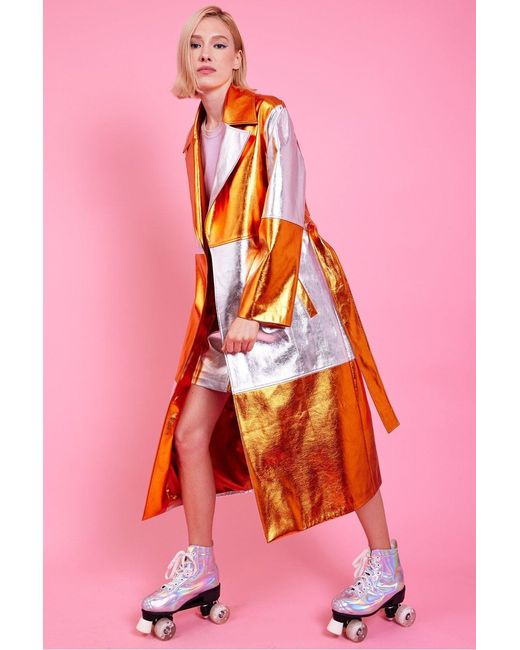 Jayley Pink Metallic Hand Cut Patchwork Trench Coat