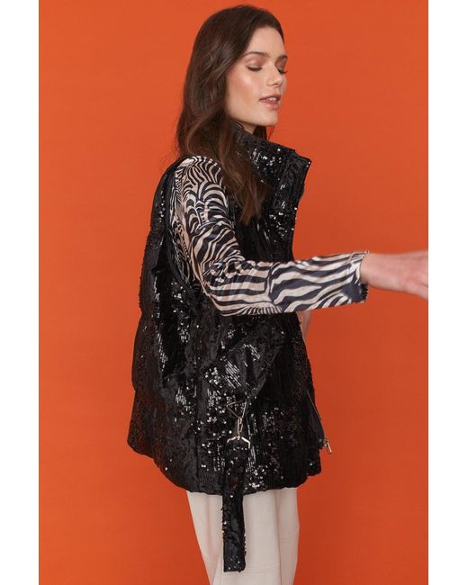 Jayley Black Luxury Faux Fur Sequin Gilet