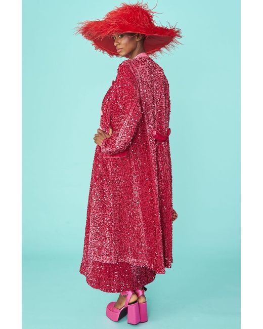 Jayley Red Velvet Sequin Trench Coat