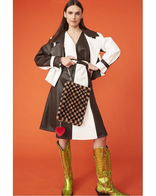 Jayley Orange Faux Leather Patchwork Check Jacket