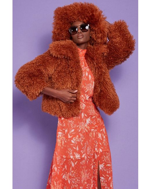 Jayley Red Bamboo Lyocell Knitted Vegan Faux Shearling Jacket Size