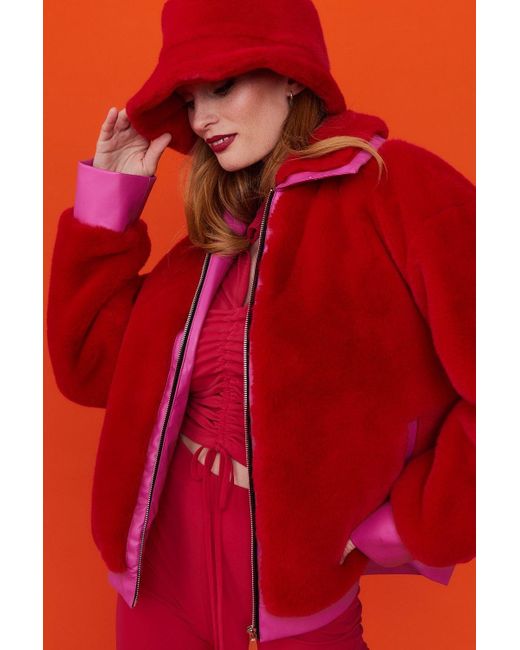 Jayley Orange Faux Fur Bomber Jacket