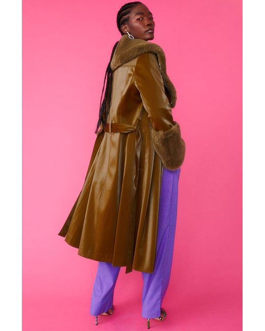 Jayley Pink Faux Suede Trench Coat With Detachable Faux Fur Collar &A