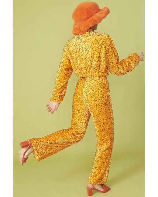 Jayley Yellow Sequin Trousers With Elasticated Waste