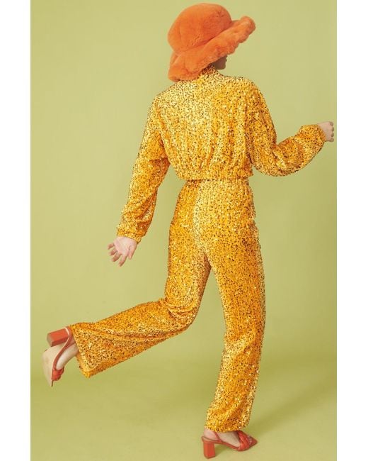 Jayley Yellow Sequin Trousers With Elasticated Waste