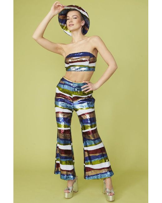 Jayley Green Multi-Coloured Geometric Sequin Flares