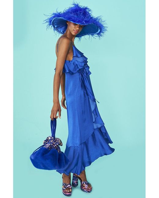 Jayley Blue Silk Blend Maxi Ruffle Dress
