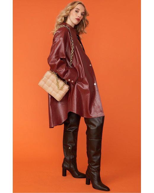 Jayley Orange Oversized Shacket With Exaggerated Collar