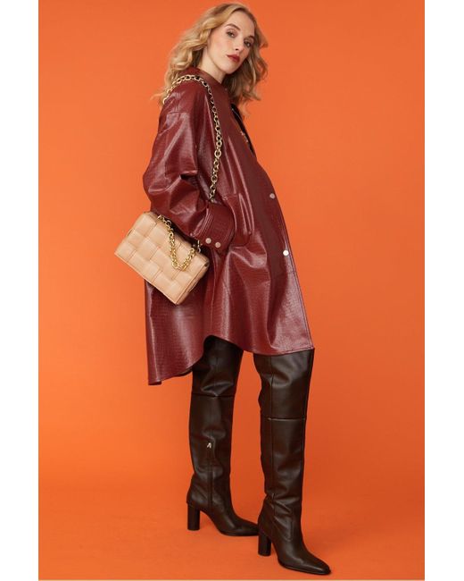 Jayley Orange Oversized Shacket With Exaggerated Collar