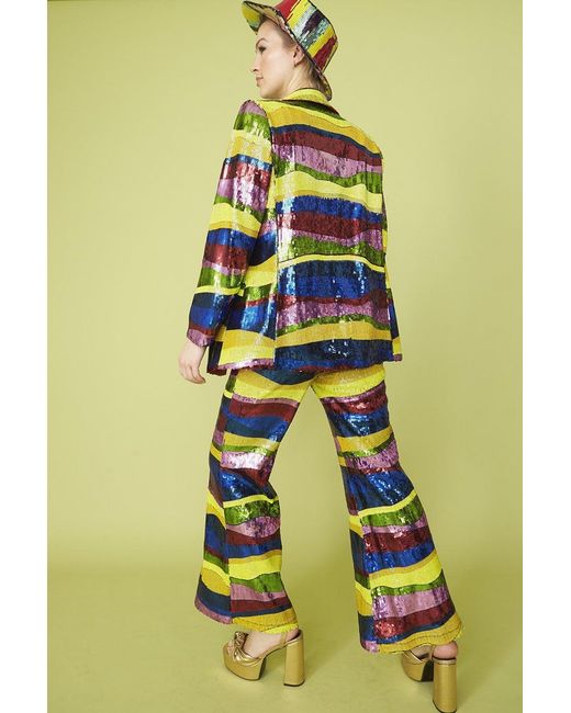 Jayley Yellow Multi-Coloured Geometric Sequin Flares