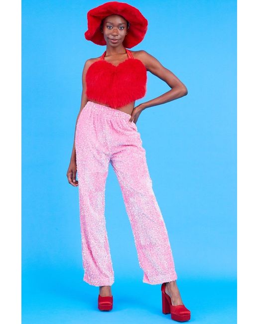 Jayley Blue Sequin Trousers With Elasticated Waste