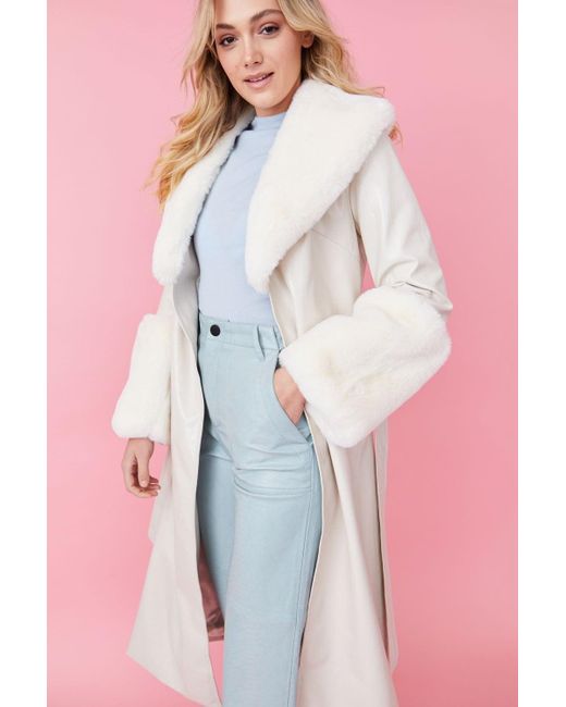 Jayley Pink Faux Leather Jacket With Detachable Faux Fur Cuffs &Amp