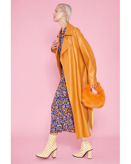 Jayley Pink Eco Leather Trench Coat