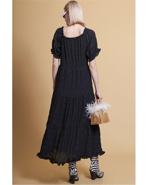 Jayley Blue Silk Blend Maxi Ruffle Dress