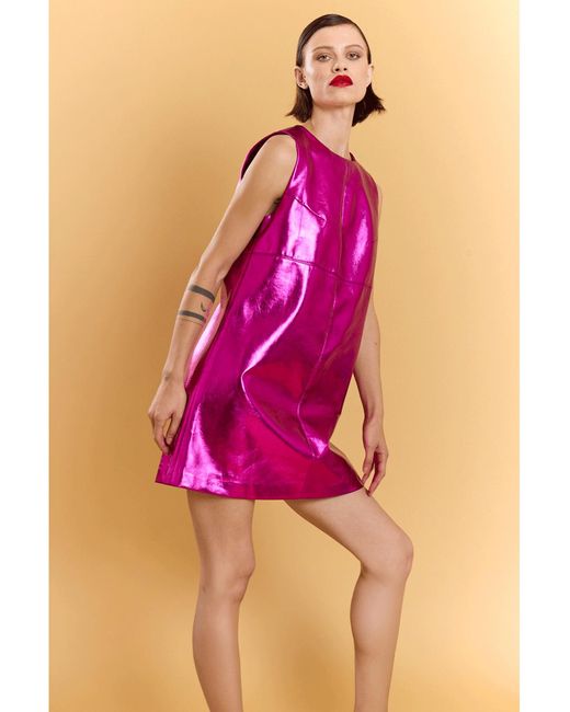 Jayley Pink Eco Metallic Faux Suede Dress