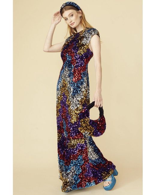 Jayley Pink Multi Sequin Fish Tail Maxi Dress