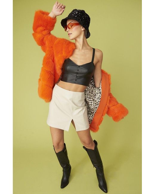 Jayley Green Faux Fur Striped Gaga Coat