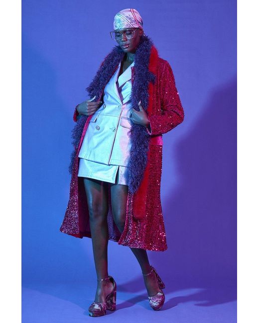 Jayley Red Velvet Sequin Trench Coat