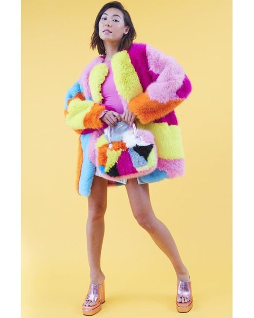 Jayley Orange Faux Fur Multi-Coloured Coat
