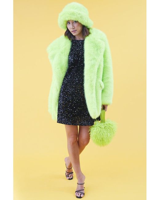 Jayley Yellow Faux Fur Lime Midi Coat