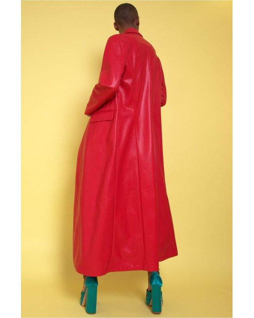 Jayley Orange Eco Leather Maxi Trench Coat