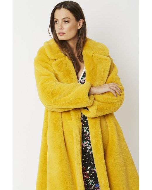 Jayley Yellow Faux Fur Midi Shaved Shearling Coat