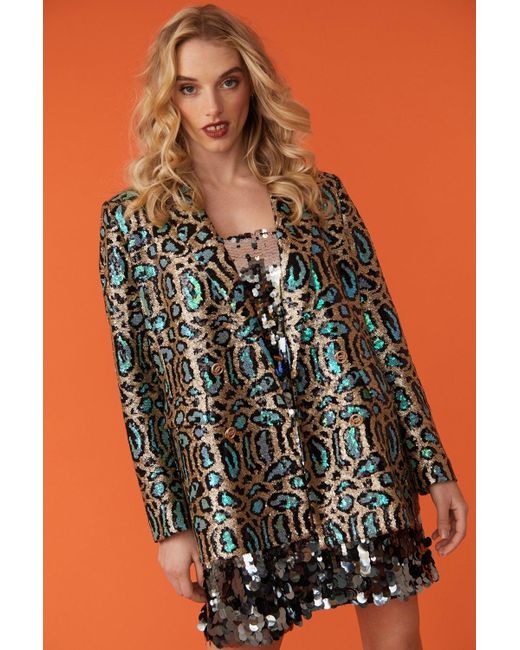 Jayley Orange Animal Print Sequin Blazer