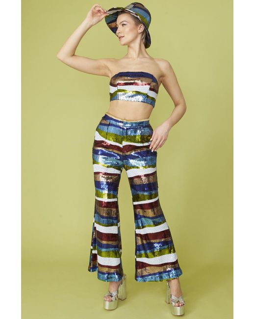 Jayley Green Multi-Coloured Geometric Sequin Flares