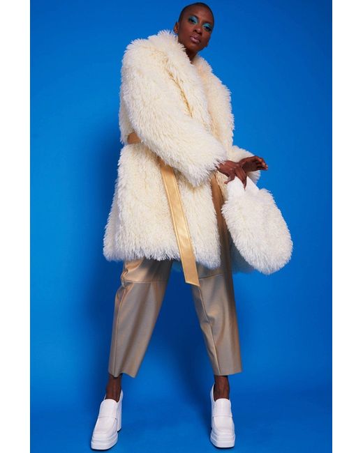 Jayley Blue Bamboo Blend Faux Fur Shearling Coat