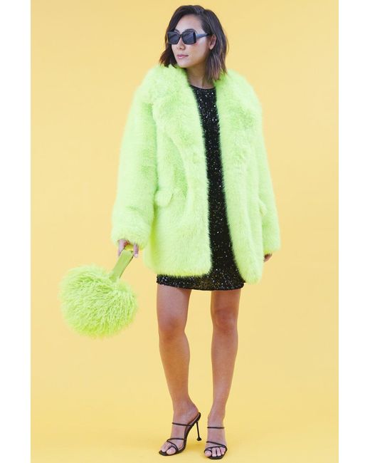 Jayley Yellow Faux Fur Lime Midi Coat