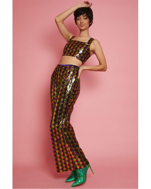 Jayley Pink Multi-Coloured Geometric Sequin Flares