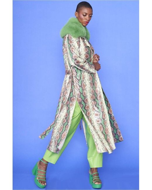 Jayley Blue Snake Print Beltedtrent Coat